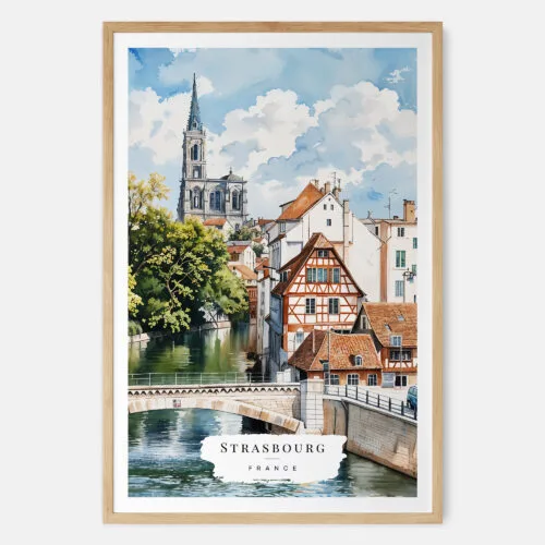 00 - Strasbourg France Watercolor Art Print - Main - Wood Frame.jpg