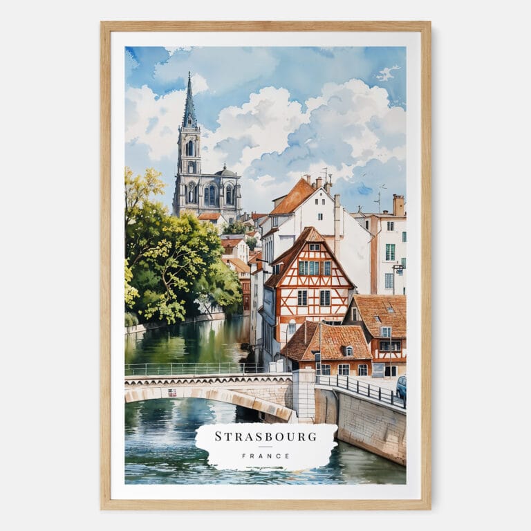 00 - Strasbourg France Watercolor Art Print - Main - Wood Frame.jpg
