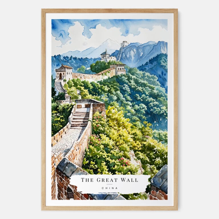 00 - The Great Wall of China Watercolor Art Print - Main - Wood Frame.jpg