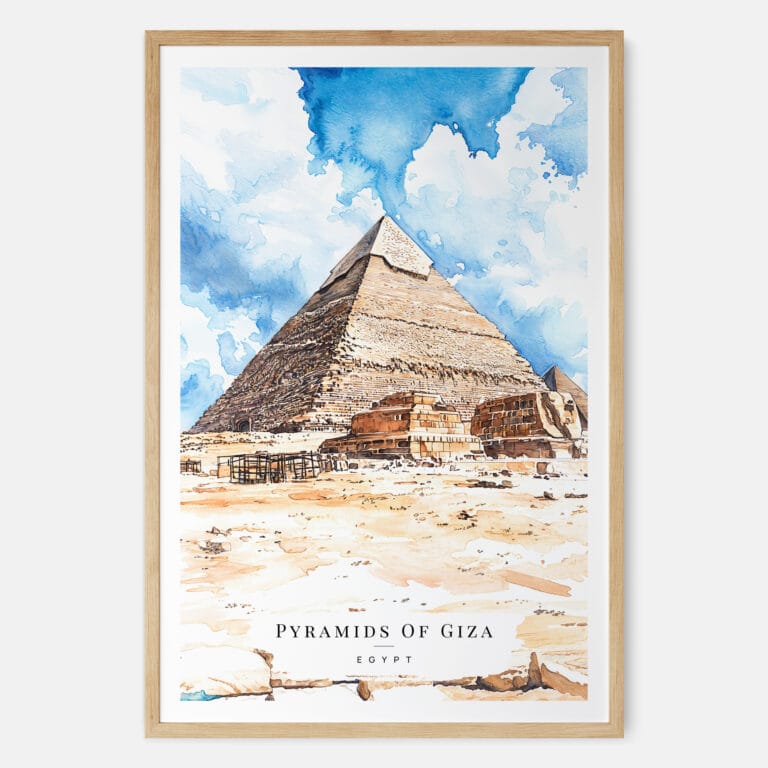 00 - The Pyramids of Giza Watercolor Art Print - Main - Wood Frame.jpg