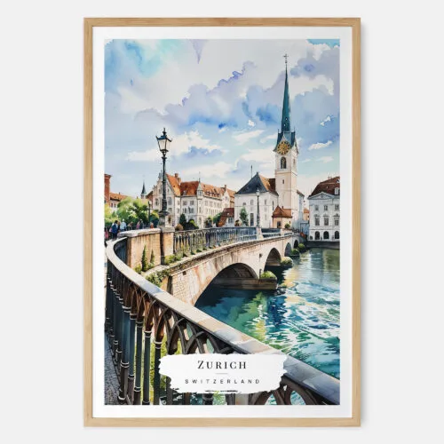 00 - Zurich Switzerland Watercolor Art Print - Main - Wood Frame.jpg