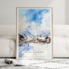 01 - Framed Hakuba Happo One Japan Watercolor Wall Art leaning against couch - Portrait
