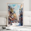 01 - Framed Hanoi Old Quarter Watercolor Wall Art leaning against couch - Portrait.jpg