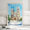 01 - Framed Hanoi St Josephs Cathedral Watercolor Wall Art leaning against couch - Portrait.jpg