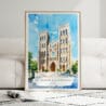 01 - Framed Hanoi St Josephs Cathedral Watercolor Wall Art leaning against couch - Portrait.jpg