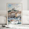 01 - Framed Marseilles Watercolor Wall Art leaning against couch - Portrait.jpg