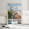 01 - Framed Strasbourg France Watercolor Wall Art leaning against couch - Portrait.jpg