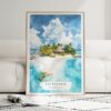 01 - Framed The Bahamas Watercolor Wall Art leaning against couch - Portrait.jpg