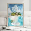 01 - Framed The Bahamas Watercolor Wall Art leaning against couch - Portrait.jpg