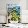 01 - Framed The Great Wall of China Watercolor Wall Art leaning against couch - Portrait.jpg
