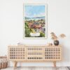 02 - Geneva Switzerland Watercolor Art Print Hanging above Shelf.jpg