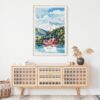 02 - Hakone with Mount Fuji Watercolor Art Print Hanging above Shelf
