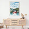 02 - Hakone with Mount Fuji Watercolor Art Print Hanging above Shelf