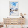 02 - Hakuba Happo One Japan Watercolor Art Print Hanging above Shelf