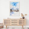 02 - Hakuba Happo One Japan Watercolor Art Print Hanging above Shelf