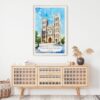 02 - Hanoi St Josephs Cathedral Watercolor Art Print Hanging above Shelf.jpg