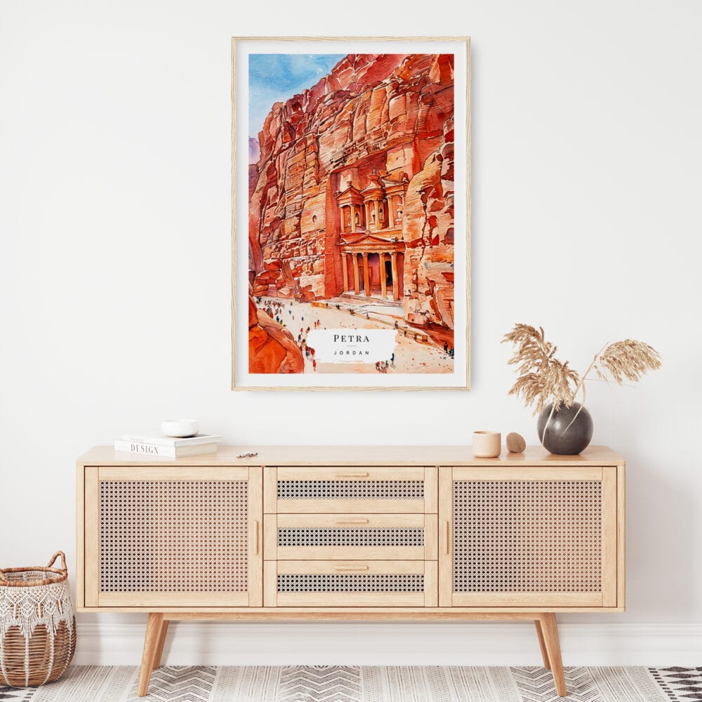 02 -  Petra Jordan Watercolor Art Print Hanging above Shelf.jpg 02 - Petra Jordan Watercolor Art Print Hanging above Shelf.jpg