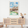 02 - Seville Plaza De Espana Watercolor Art Print Hanging above Shelf.jpg