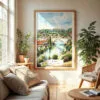 04 - Bern Switzerland Watercolor Wall Art in Boho Living Room.jpg