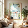 04 - Hakone Gate Watercolor Wall Art in Boho Living Room