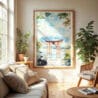 04 - Hakone Gate Watercolor Wall Art in Boho Living Room