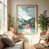 04 - Hakone with Mount Fuji Watercolor Wall Art in Boho Living Room