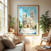 04 - Hanoi St Josephs Cathedral Watercolor Wall Art in Boho Living Room.jpg