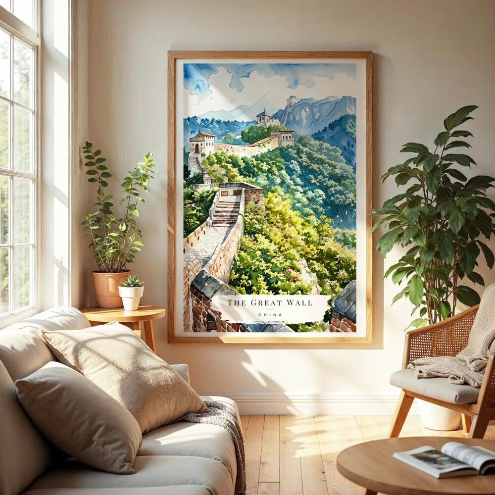 04 - The Great Wall of China Watercolor Wall Art in Boho Living Room.jpg 04 - The Great Wall of China Watercolor Wall Art in Boho Living Room.jpg