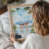 05 - Woman Holding Framed Hakone Gate Watercolor Wall Art - Portrait