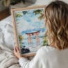 05 - Woman Holding Framed Hakone Gate Watercolor Wall Art - Portrait
