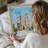 05 - Woman Holding Framed Hanoi St Josephs Cathedral Watercolor Wall Art - Portrait.jpg