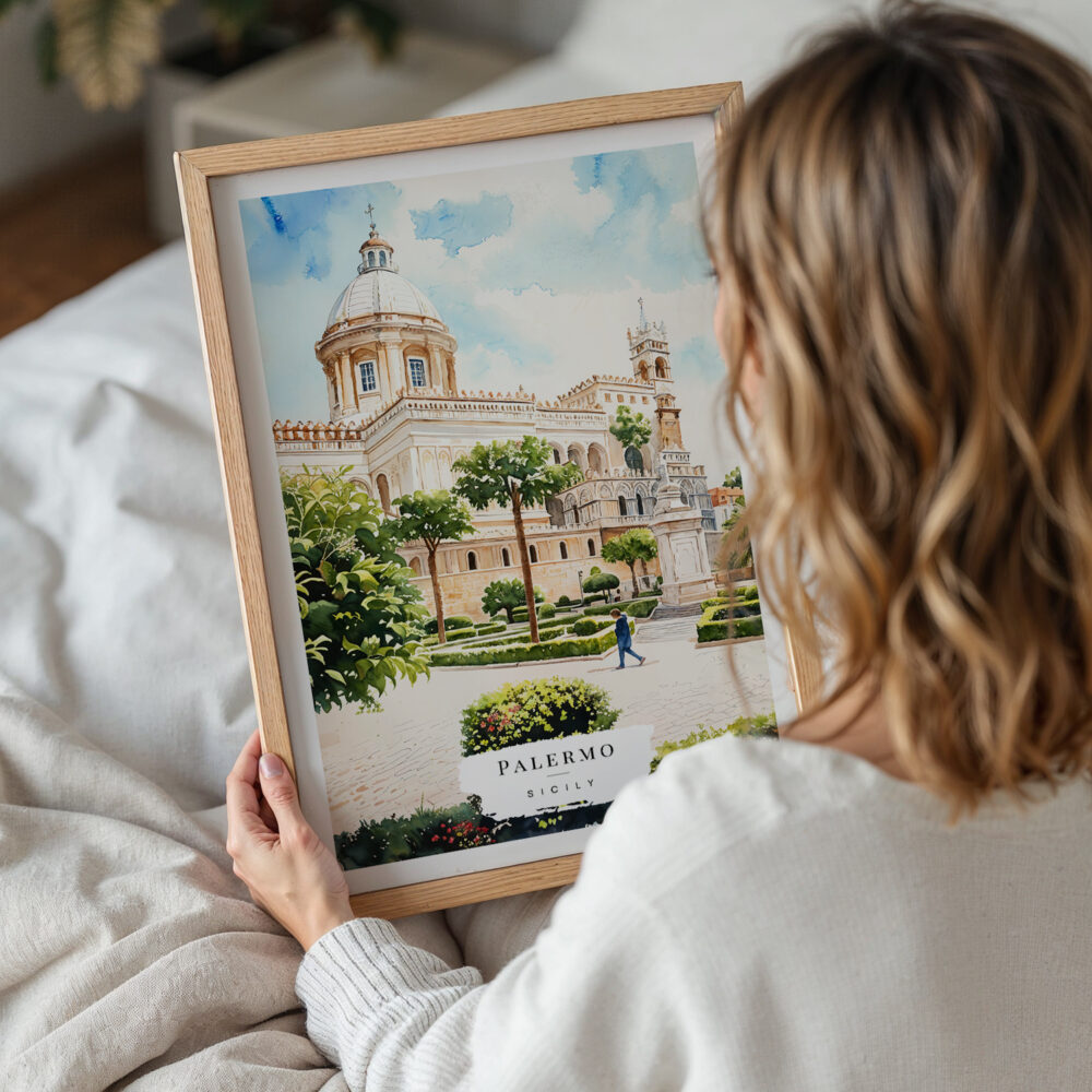 05 - Woman Holding Framed Palermo Watercolor Wall Art - Portrait.jpg 05 - Woman Holding Framed Palermo Watercolor Wall Art - Portrait.jpg