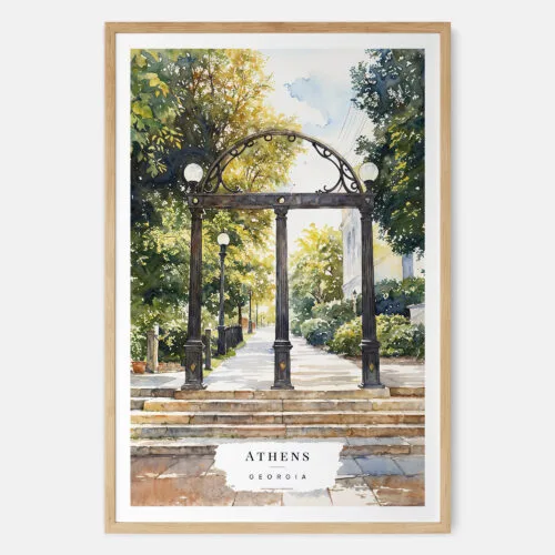 00 - Athens Georgia Arch Watercolor Art Print - Main - Wood Frame.jpg