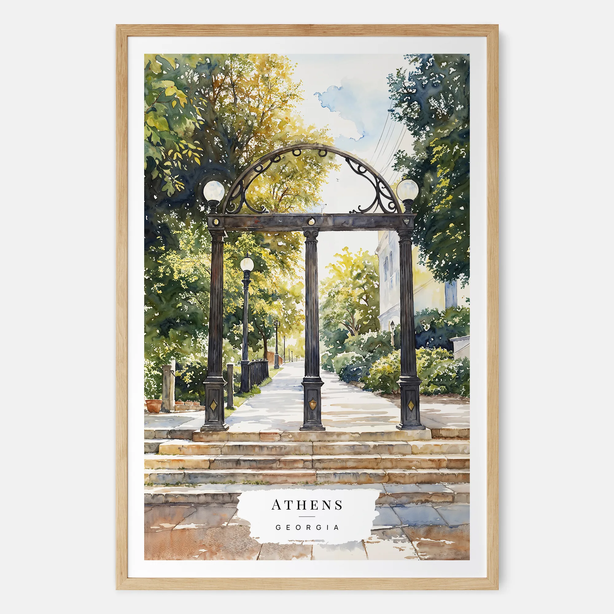 Athens Georgia Watercolor Art Print with historic Arch