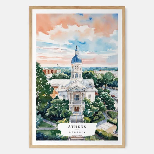 00 - Athens Georgia Watercolor Art Print - Main - Wood Frame.jpg