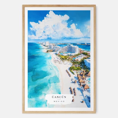 00 - Cancun Mexico Watercolor Art Print - Main - Wood Frame.jpg