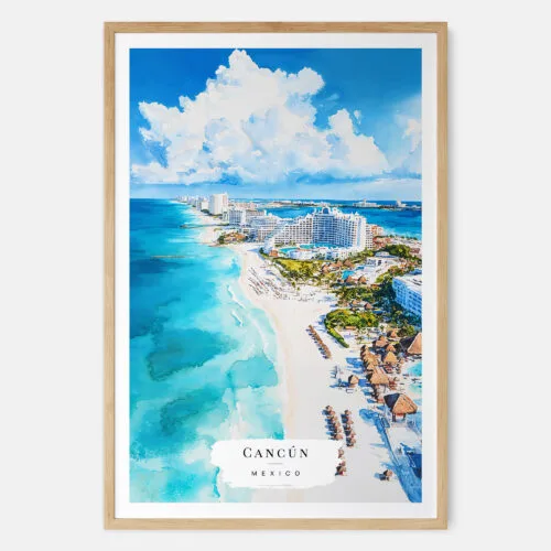 00 - Cancun Mexico Watercolor Art Print - Main - Wood Frame.jpg