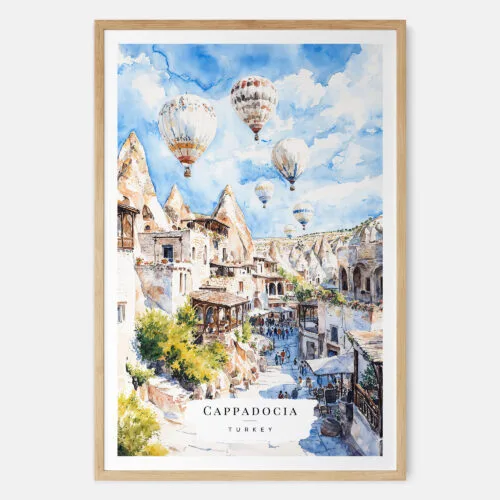 00 - Cappadocia Turkey Watercolor Art Print - Main - Wood Frame.jpg