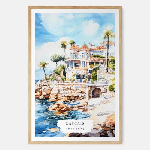 00 - Cascais Portugal Watercolor Art Print - Main - Wood Frame.jpg