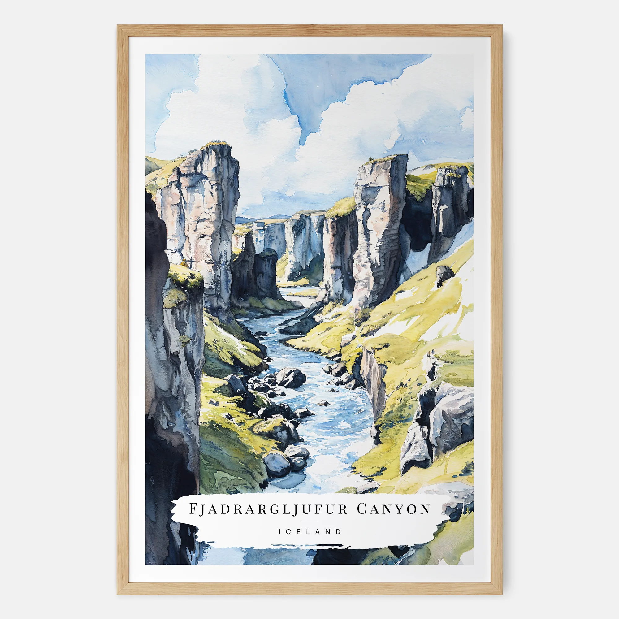 Fjadrargljufur Canyon Watercolor Art Print - Icelandic Landscape Wall Decor