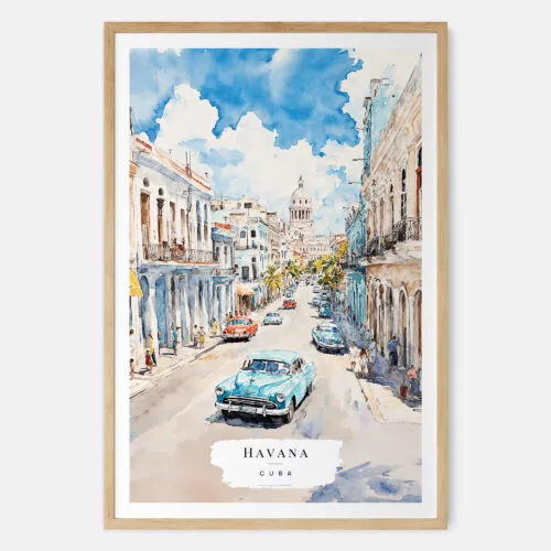 00 - Havana Cuba Watercolor Art Print - Main - Wood Frame.jpg