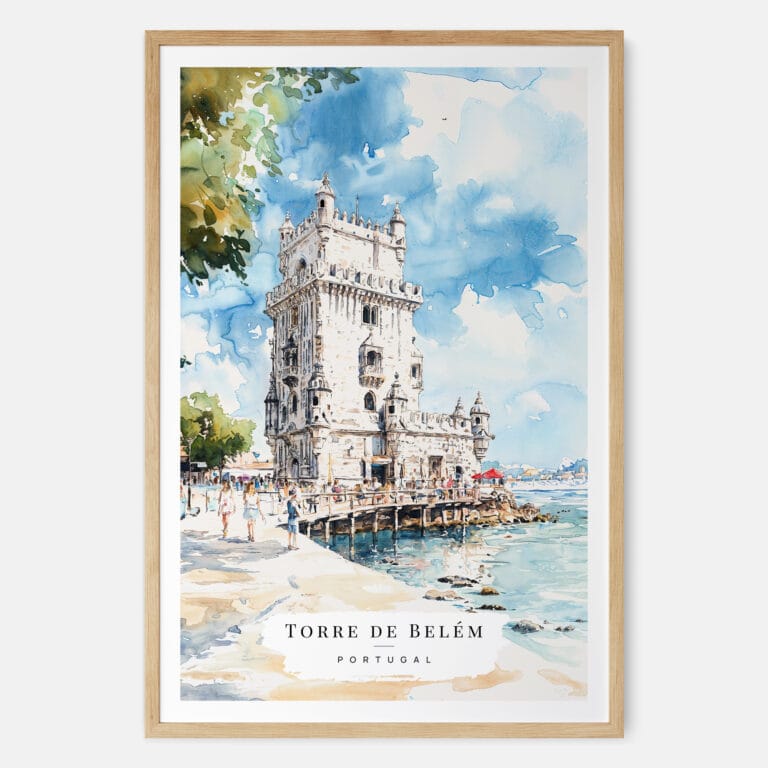 00 - Lisboa Torre de Belém Watercolor Art Print - Main - Wood Frame.jpg