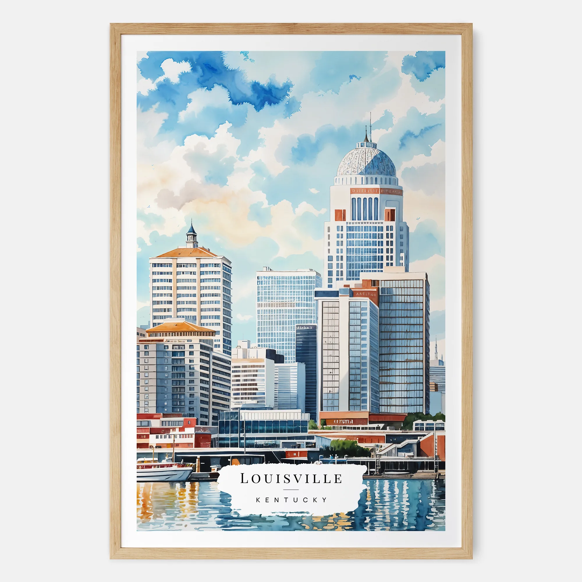 Louisville Kentucky Watercolor Art Print – Vibrant Cityscape by the River
