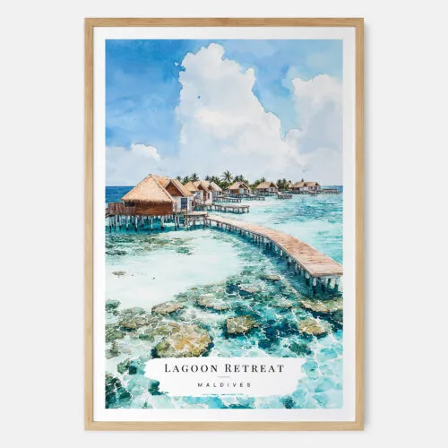 00 - Maldives Watercolor Art Print - Main - Wood Frame.jpg