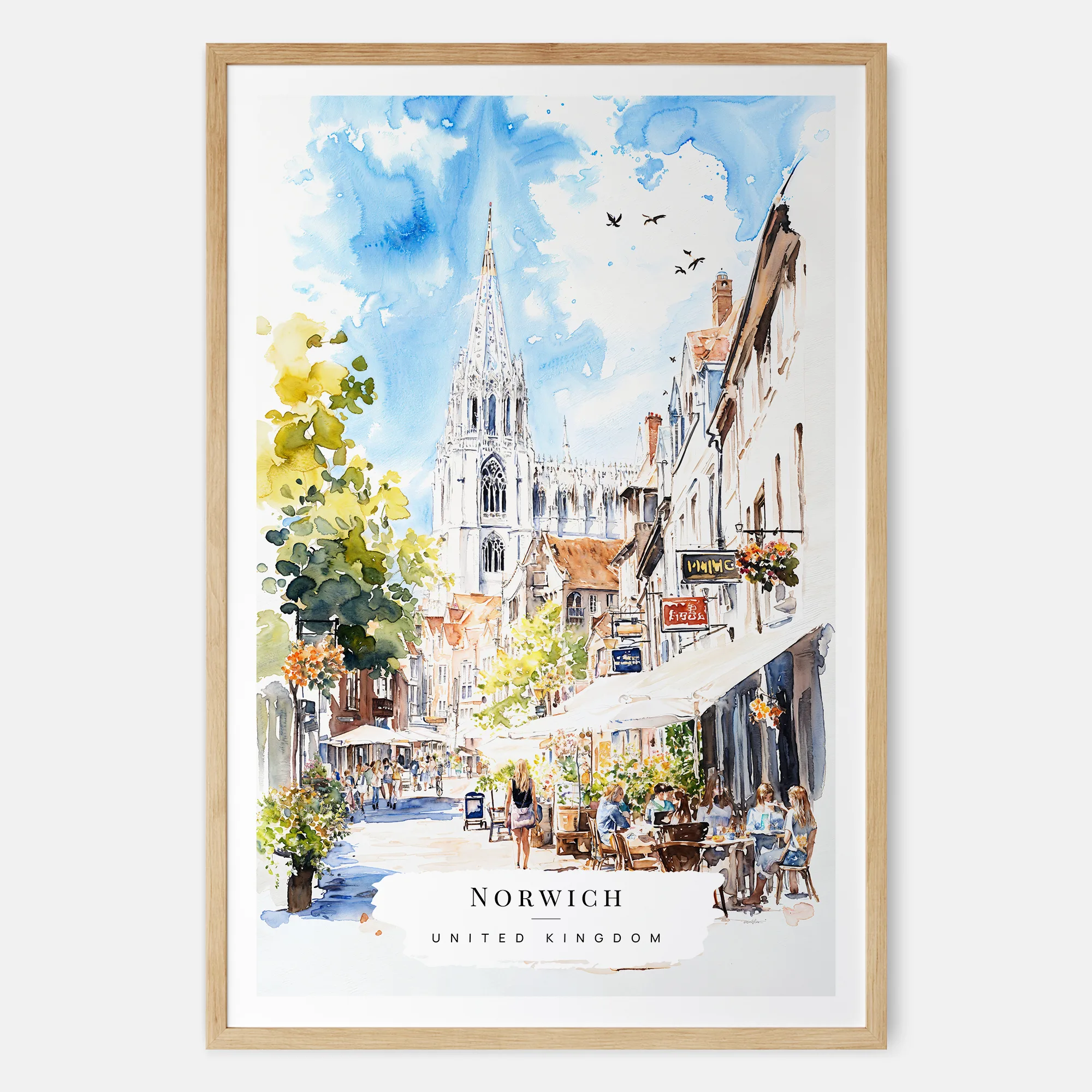 Norwich UK Watercolor Art Print