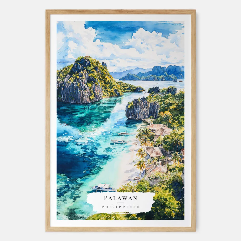 00 - Palawan Philippines Watercolor Art Print - Main - Wood Frame.jpg 00 - Palawan Philippines Watercolor Art Print - Main - Wood Frame.jpg