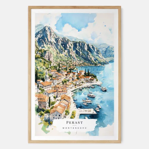 00 - Perast Montenegro Watercolor Art Print - Main - Wood Frame.jpg