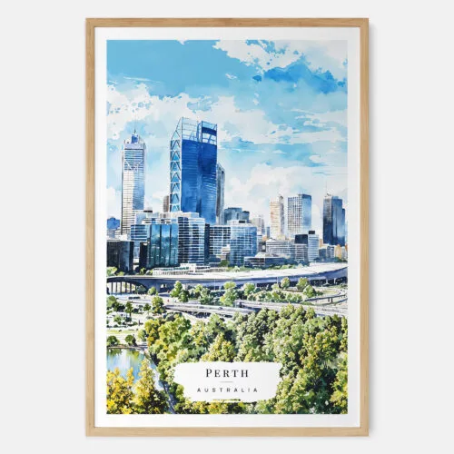 00 - Perth Australia Watercolor Art Print - Main - Wood Frame.jpg