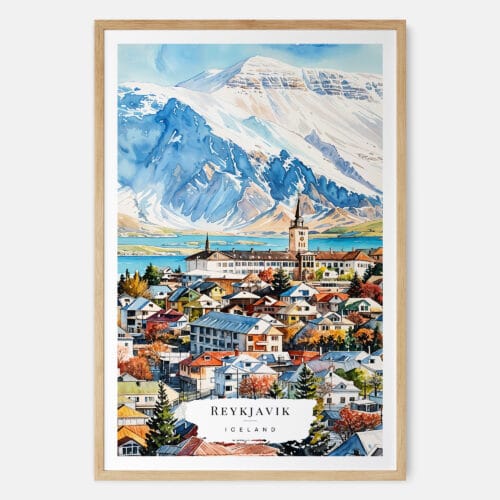 00 - Reykjavik Watercolor Art Print - Main - Wood Frame.jpg