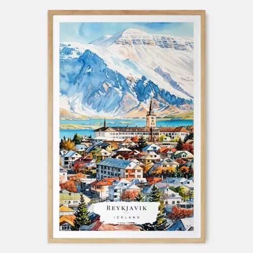 00 - Reykjavik Watercolor Art Print - Main - Wood Frame.jpg